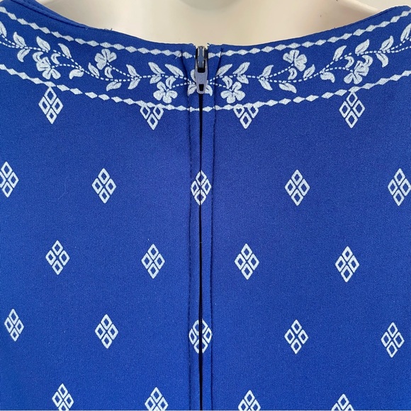 Vintage Alfred Shaheen Signed Blue White Spring Summer Midi Dress Size 12 (4/6) - Picture 9 of 15